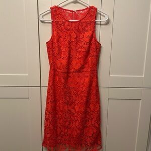 J. Crew Vibrant Coral Lace Midi Dress - Size 0